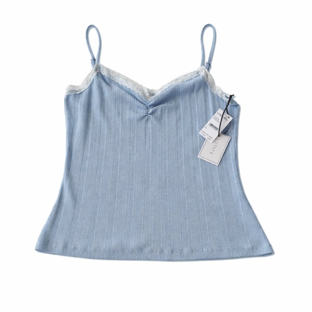 1.STATE Lace Trim Ribbed Cami Light Blue Y2K Tank Top Size L